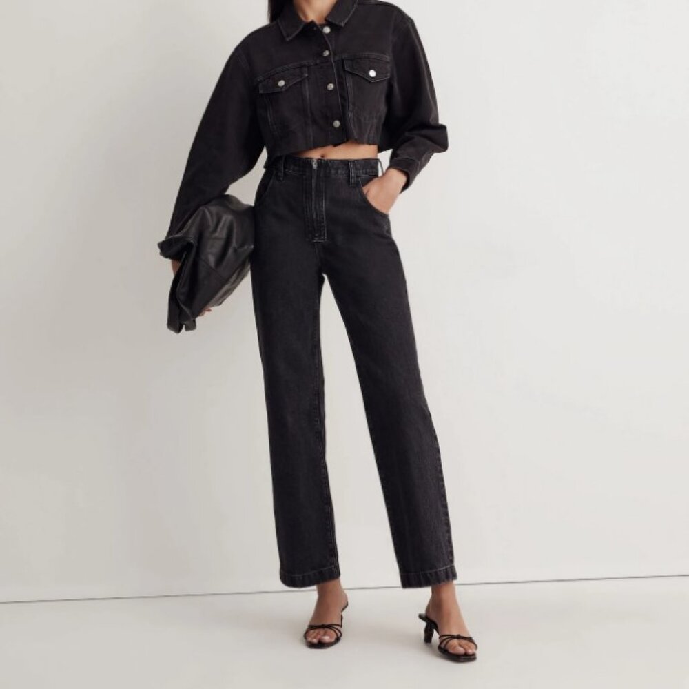 madewell size 27 perfect vintage wide leg jean exposed zipper washed black